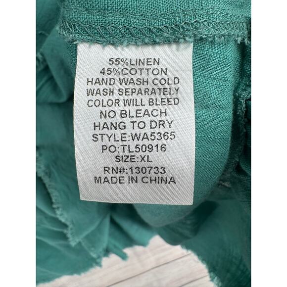 Umgee USA Linen Blend V-Neck Shirt Mini Dress Womens XL Green Rough Hem - Picture 7 of 10